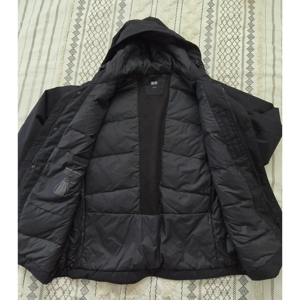 UNIQLO Hybrid‎ Down Parka Hooded Water-Repellent Jacket Men's Large Black